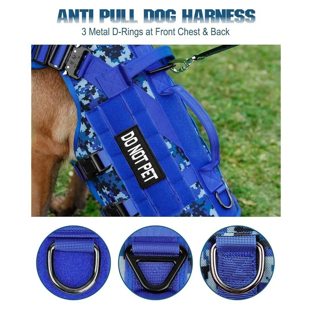 Petnanny Tactical Dog Harness Blue Digital Camo Service Dog Vest Medium NEW